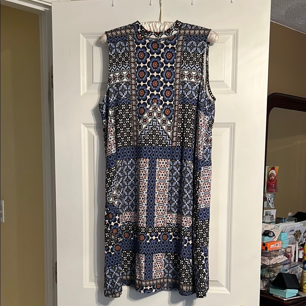 J. Jill Blue Mock Neck Sheath Midi Dress